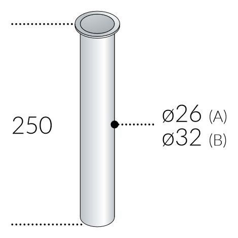 80 - Tubo orlato in ottone cromato senza ghiera ø26 x 250 mm --80.2504