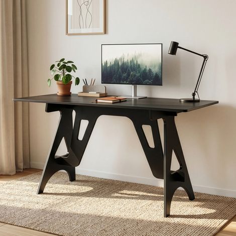 Schreibtisch Bostenenna 120x60x75 cm Schwarz mit Holzmaserung [en.casa] (1/5)