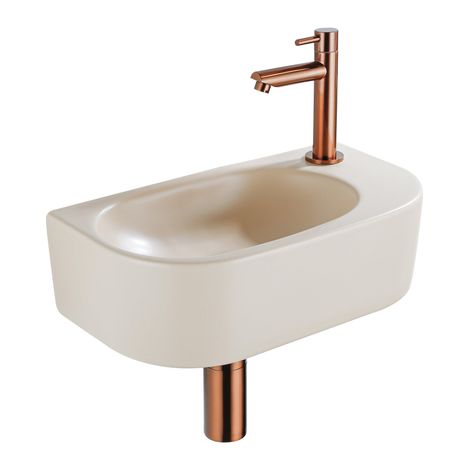 Fugaflow Efficiente Pietra Ensemble de fontaine - 40x21,5x12cm - droite - lisse - demi-ronde - 1 trou de robinet - céramique - robinet de fontaine