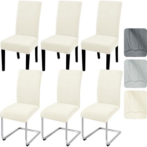 Stuhlhussen 6er Set Jacquard Streifen für Schwingstühle, waschbar, beige (1/5)