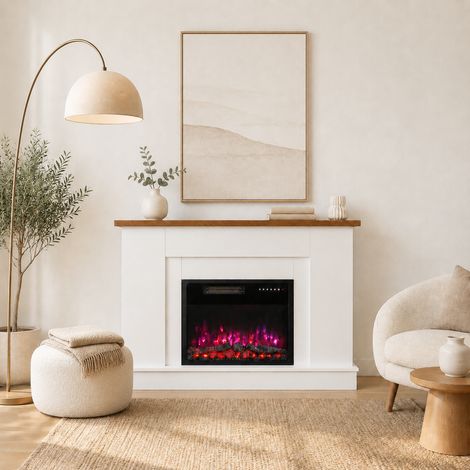 HOMAVO 23" Elektrokamin mit Schrank und Heizung, 1000/2000W, 3D-Flamme mit 7 Farben, Timer und Fernbedienung (1/2)