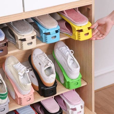Fentes à chaussures pour l'organisation de placards, empileur de chaussures réglable, lot de 10 noir (1/4)