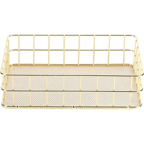Panier de rangement en fil de fer doré, grande taille, organiseur de bureau multifonctionnel pour la maison (1/5)