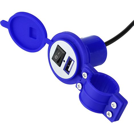 Chargeur Moto USB Universel Prise Alimentation Téléphone Portable Étanche Bleu (1/5)