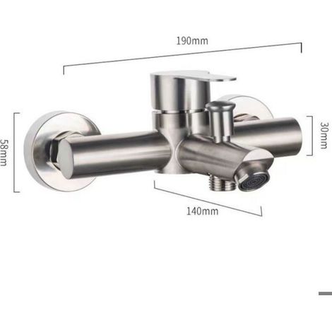 robinet de baignoire mural - en acier inoxydable 304 pour salle de bain et douche - salle de bain - argent (1/4)