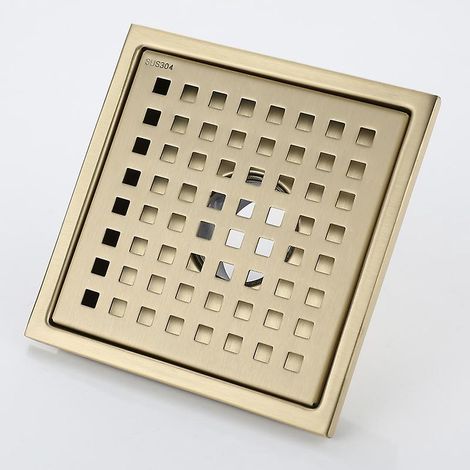 caniveau De Douche Or Acier Inoxydable Carr 15x15cm Drain De Douche Siphon De Sol Drain De Plancher Avec Couvercle De Siphon De Sol, Noyau Dsodor