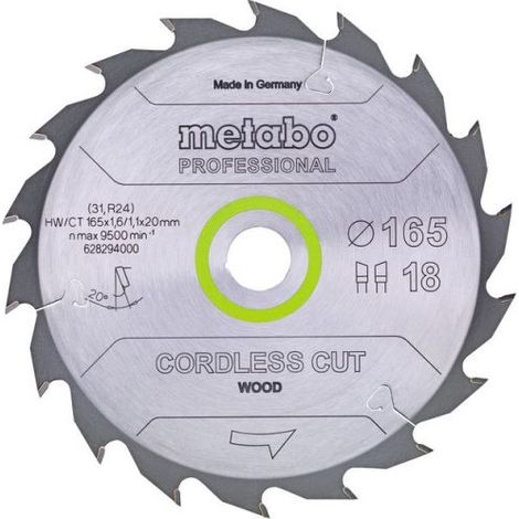METABO Lame de scie cordless cut wood - professional, 165x1,6/1,1x20 Z18 WZ 20° (628294000) (1/2)
