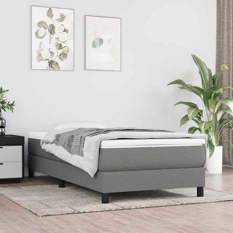 Cadre de lit à lattes 90 x 190 cm en tissu gris foncé, 16.7kg - PANGIVO (1/5)