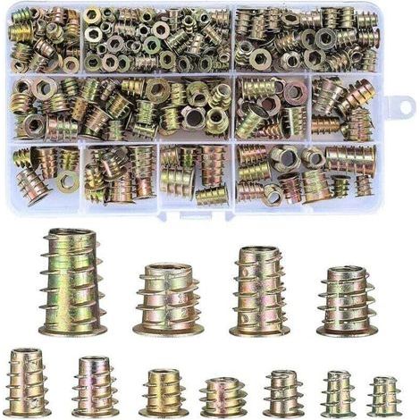 230 pezzi di inserti filettati per legno, dadi esagonali in lega di zinco, inserti con filettatura esterna, dadi a brugola M4/M5/M6/M8/M10, dadi di azionamento per inserti filettati in mobili in legno (1/4)