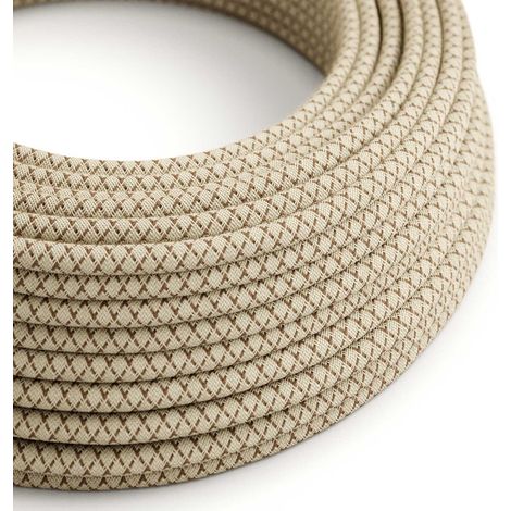 Creative-Cables Cavo elettrico rivestito in tessuto, 2 x 0,75 mm², 50 m, Corteccia e Beige RD63, Rotondo, Cotone e Lino
