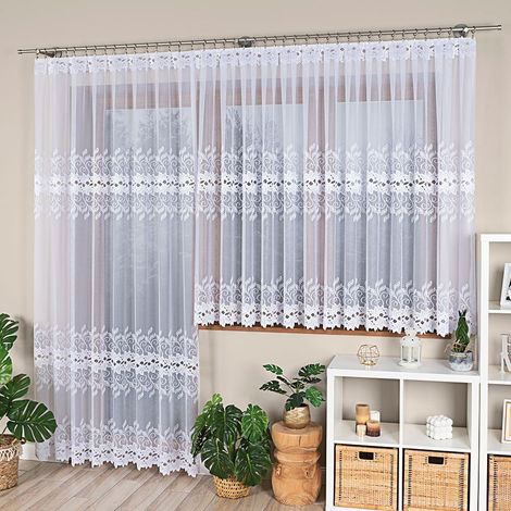 Bastia - Rideau jacquard prêt à poser, ourlet droit - 400 x 160 cm - blanc (1/5)