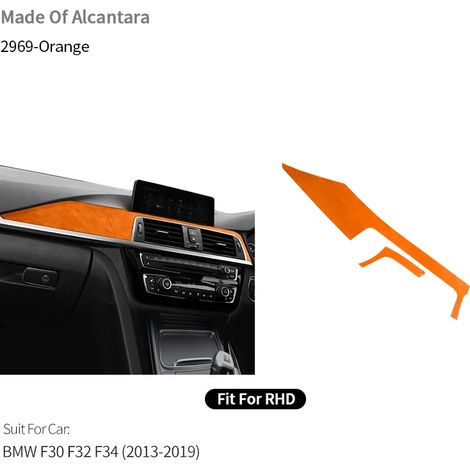 (2969 Orange RHD) Convient aux BMW F30 F32 F34. Autocollant de garniture pour console centrale, tableau de bord et panneau d'instruments. Accessoire de tuning intérieur en Alcantara. (1/4)