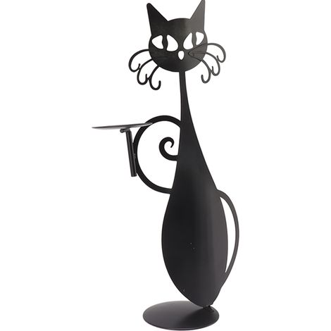 Dekorativer, katzenförmiger Kerzenhalter, robust und elegant, ideal für die Dekoration von Zuhause, Hochzeiten, Abendessen und Partys. Zeigt eine Katze, die ein Futternapf serviert. (1/5)