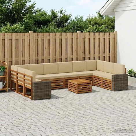 vidaXL Outdoor-Sofagarnitur 11 pcs Natur und Beige Polyester (1/5)
