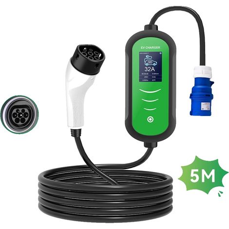 Chargeur EV Portable, Courant Ajustable, Protection IP65, 7KW 32A 1Phase (1/2)