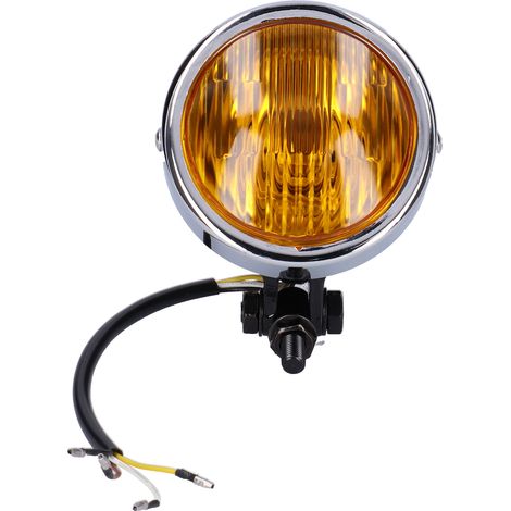 Phare de moto rétro 12 V 4 pouces, boîtier rond noir, lentille jaune, universel pour toutes les motos vintage (1/5)