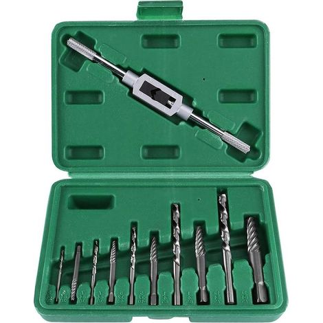 Ein Set aus 11 Schraubenausziehern und Bohrern zum Entfernen beschädigter und abgebrochener M3-M12-Schrauben. (1/5)