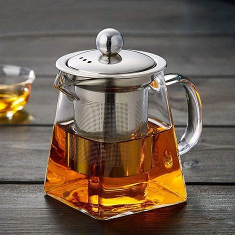 Théière en Verre avec Infuseur Amovible, Teapot Bouilloire 550 ML en Verre Borosilicate Transparente et Classique, Passoire et Couvercle en Acier Inoxydable 304 (1/5)