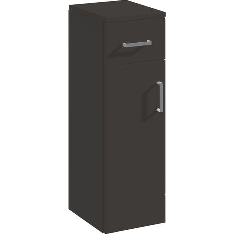 Modern Bathroom Floor Standing 1 Door, 1 Drawer Storage Cabinet Cupboard - 250 x 300mm, Satin Dark Grey (1/5)