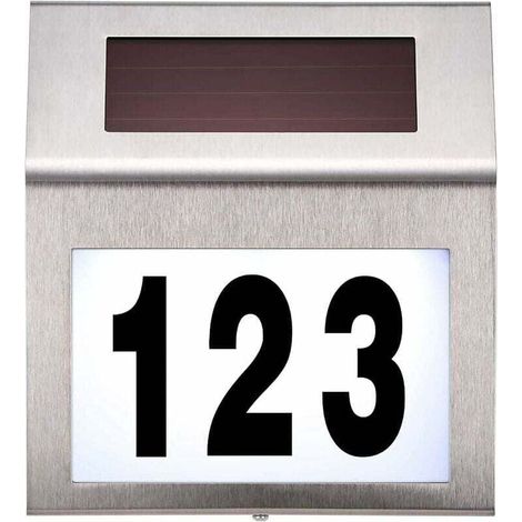 Plaque de numéro de maison en acier inoxydable avec énergie solaire, à l'épreuve de l'eau pour maison, Lampe à LED à énergie solaire, lampe de numéro de maison (1/4)