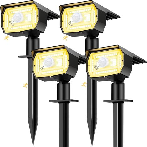 Lumiere Solaire Exterieur Detecteur de Mouvement Lot de 4 - Lampe Solaire Exterieur Puissant 56 LED/3 Modes avec Étanche, Réglable LED Spot Solaire pour Jardin Chemins(Blanc Chaud) (1/5)