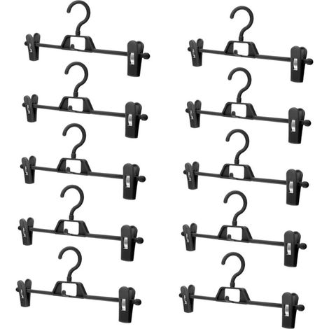 Cintres à pantalons en plastique - Rotation à 360° et clips réglables - Organisation de garde-robe - Lot de 10, Noir (1/4)