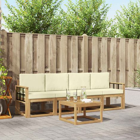 vidaXL Set di divani da esterno 5 pz Bianco e Crema (1/5)