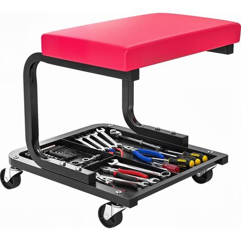Tabouret de mécanicien tabouret d'atelier mobile charge 135 kg plateau outils roulettes inclus 36,5 x 33,5 x 35 cm rouge (1/5)