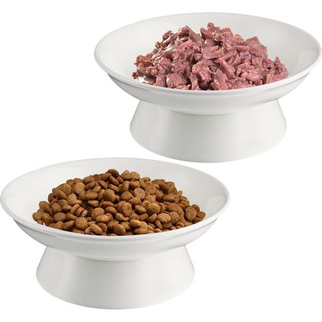 2 cuencos de cerámica poco profundos y elevados (15,3 cm), antivómitos, para gatitos/gatos mayores
