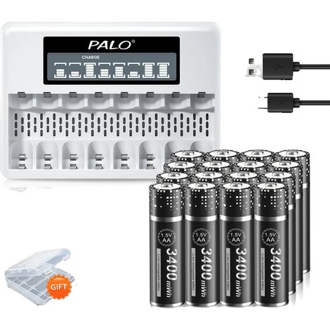 Batería de litio PALO AA de 1,5 V, capacidad de 3400 mWh, carga rápida con cargador incluido. (1/2)