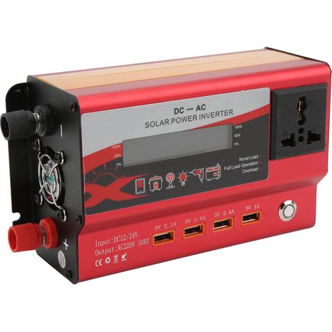Convertisseur de puissance rouge pour voiture, CC 12 V/24 V vers CA 220 V 50 Hz, 420 W, écran LCD avec 1 prise secteur et éclairage d'ambiance (1/5)