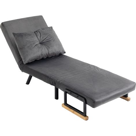 Schlafsessel Einzelsofa Mit Bettfunktion, Relaxsessel Mit Verstellbarer Rückenlehne, Samtoptik, Dunkelgrau