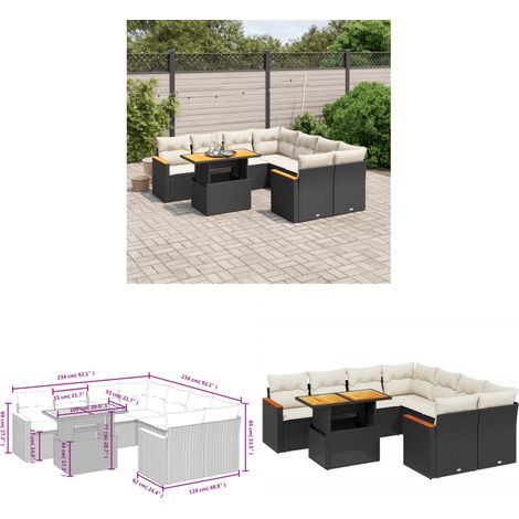 Salon de jardin 9 pcs avec coussins noir résine tressée - Ensemble Salon De Jardin - Meuble Extérieur - Résine Tressée - Rotin Synthétique - Table Extensible - Home & Living (1/3)
