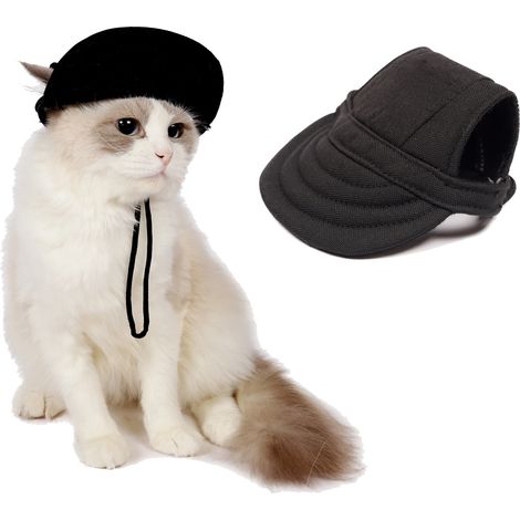Chapeau de sport noir pour chien ou chat (taille S), casquette de baseball, chapeau de soleil tendance et ajustable à rayures, idéal pour les voyages d'été, avec ouvertures pour les oreilles. (1/5)