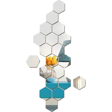 MINKUROW 24 piezas Espejo hexagonal, espejos acrílicos hexagonales Espejo hexagonal acrílico Espejos acrílicos plateados Adhesivo de pared autoadhesivo Espejo hexagonal Adhesivo de pared Espejos, para (1/5)