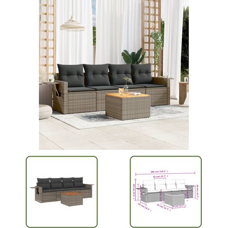 The Living Store 5-tlg. Garten-Sofagarnitur mit Kissen Grau Poly Rattan - Gartenmöbel Set - PE-Rattan Möbel - Outdoor Lounge - Balkonmöbel - Terrassenmöbel (1/3)