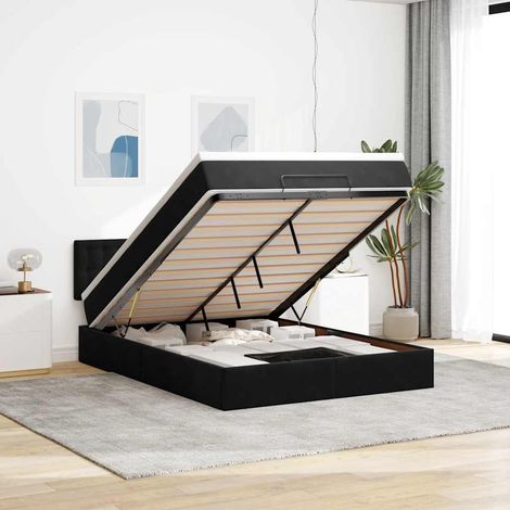 Ottoman-Bett mit Matratze Schwarz 140x200 cm Samt