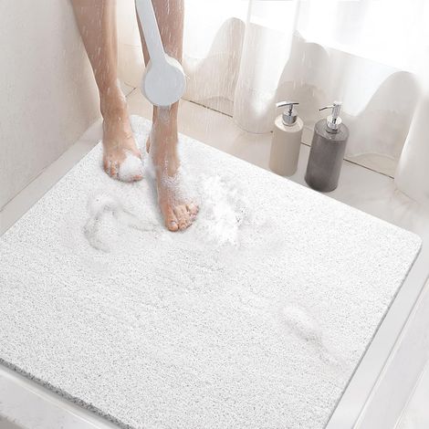 Rutschfeste Duschmatte, 60 x 60 cm, rutschfeste Badewannenmatte mit Abfluss, weiche PVC-Luffa-Badematte für Badezimmer, schnelltrocknend, weiß (1/5)