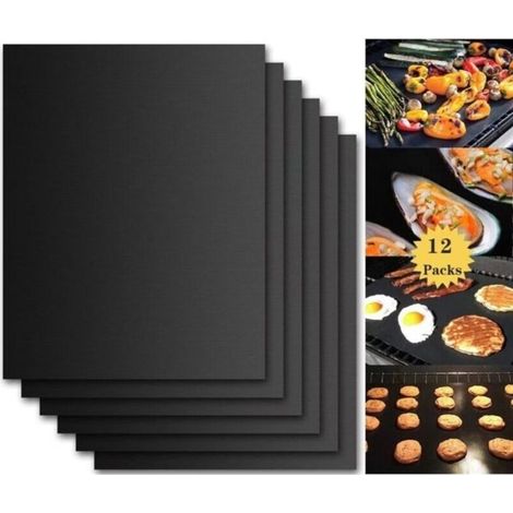 Tapis de Cuisson Barbecue, Set de 12 Feuille de Cuisson pour Barbecue et Four - 4033 cm Anti-adhérent de BBQ et Feuilles de Cuis (1/5)