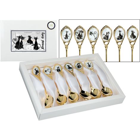 Cucharillas de té Carmani, chapadas en oro - gatos locos (juego de 6 piezas) (1/5)