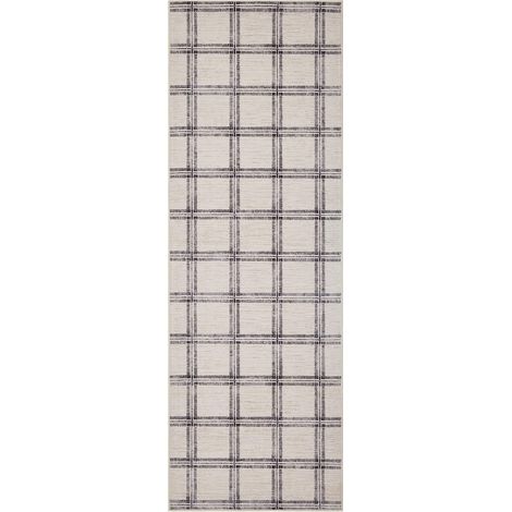 Tapis Géométrique Moderne Lavable, Poil Ras Beige 60x230cm (1/5)