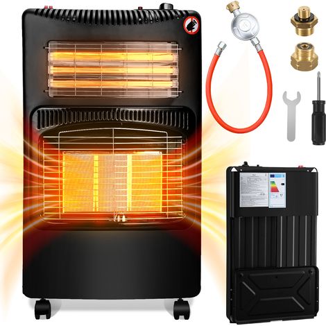 Wolketon Gasheizung – Infrarot-Heizstrahler bis 4200 W für Terrasse & Outdoor – mobiles Heizgerät mit Keramikplatten – Gasheizstrahler in Schwarz - Gas/elektrisch duale Nutzung mit Konverter (1/5)