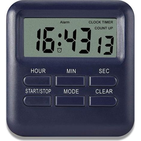 Minuterie Numérique avec Fonction d'Horloge/Réveil, Minuterie de Cuisine Digitale Dos Magnétique, Kitchen Timer Chronomètre Compte à Rebours Gestion du Temps pour Cuisine étude(Bleu Foncé), (1/5)