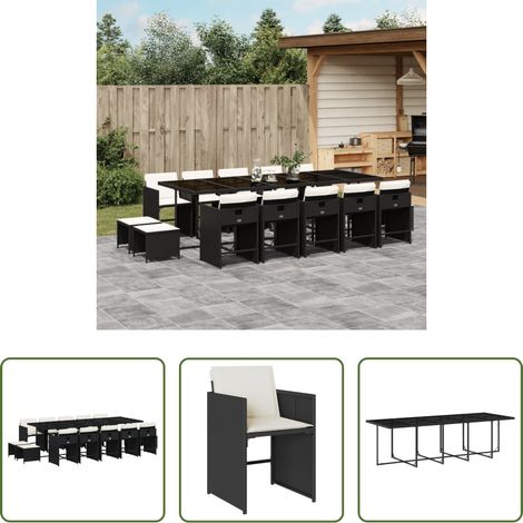 vidaXL Gartenstuhl -  15-tlg. Garten-Essgruppe mit Kissen Schwarz Poly Rattan (1/5)