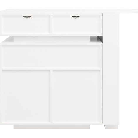 Îlot de cuisine avec bar extensible, LED, rotation 360°, rangement multifonction, MDF blanc, 115-183×40×99,5 cm (1/5)