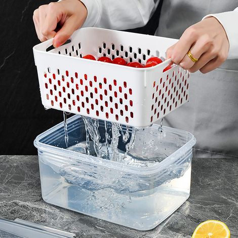 Lot de 3 paniers de rangement transparents et étanches avec passoire amovible pour réfrigérateur (1/5)