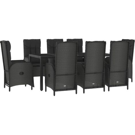 Mobile da pranzo da giardino in 9 pezzi e cuscini in resina intrecciata nera 020014837