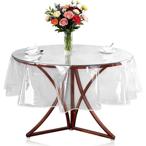 Nappe de table transparente ronde 152 cm PVC lavable, imperméable, résistante aux rayures