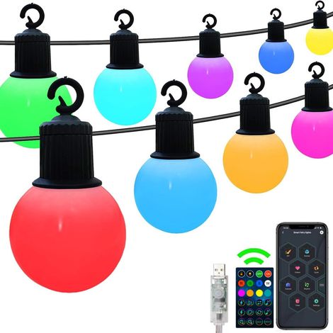 Guirlande lumineuse LED extérieure USB RGB – Couleurs changeantes – Étanche IP65 avec contrôle par application et télécommande – Pour sapin de Noël, camping et jardin (10,5 m 25 lumières) (1/5)