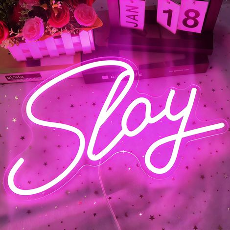 Lumière néon LED « Slay » style « Preppy » à intensité variable – 15,7" x 9,4" – Idéale pour chambre, salon ou fête (1/5)